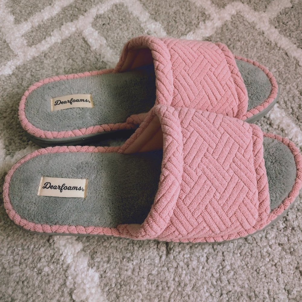 Dearforms Women's XL Soft Memory Foam Pink & Gray Slippers